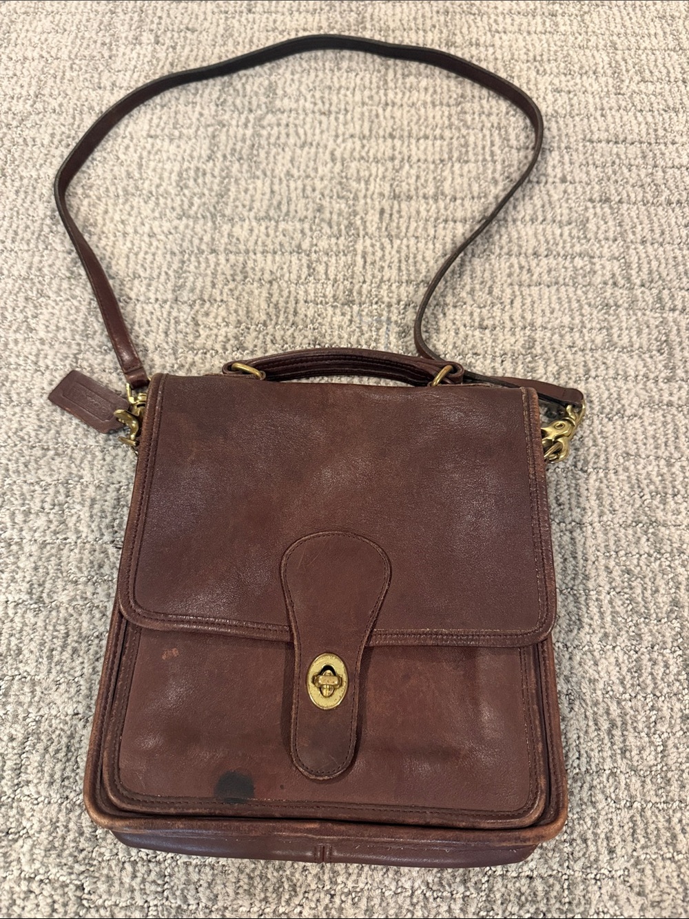 Vintage Coach Pre-1994 Brown Leather Turnlock Top Handle Crossbody Bag